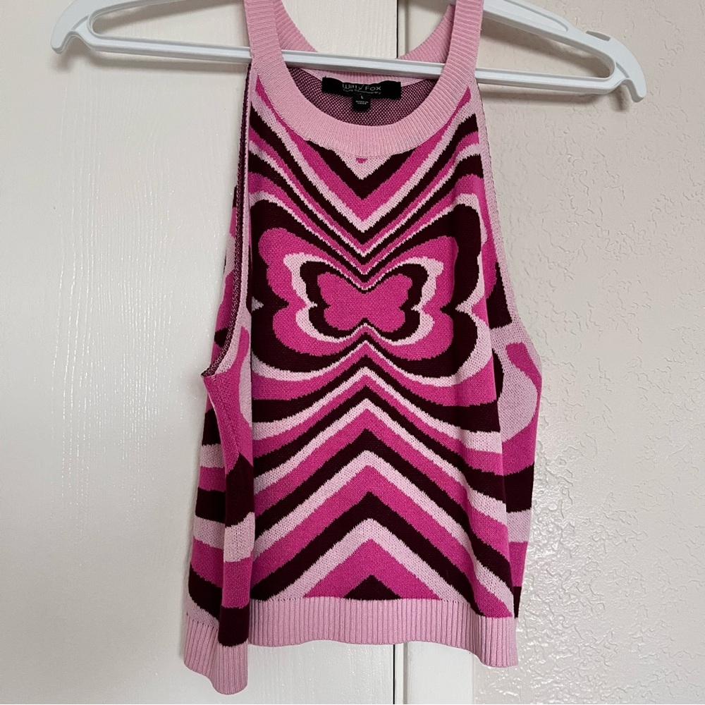 SOLD!!🧾🍒Y2K WITTY FOX CROPPED TANK TOP PINK BUTTERFLY DESIGN SIZE LARGE - Picture 8 of 9